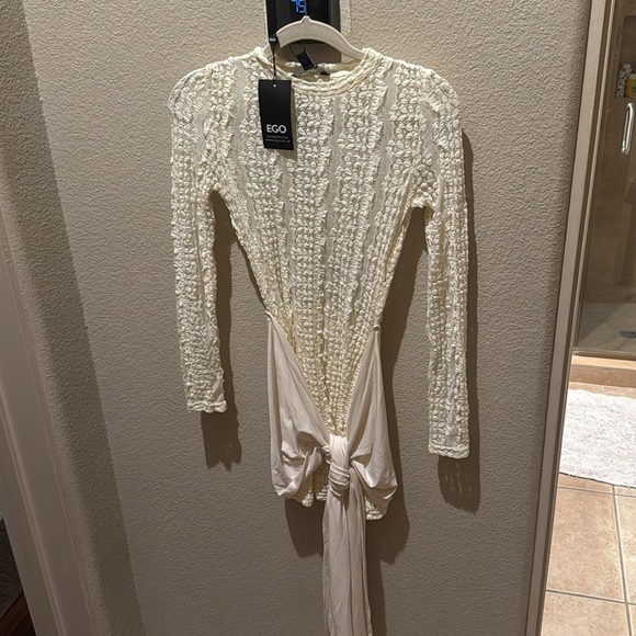 EGO LONG SLEEVE WRAP DRAPE DETAIL MINI BODYCON DRESS - Picture 5 of 9